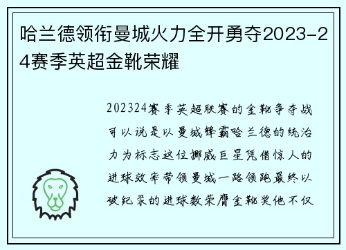 哈兰德领衔曼城火力全开勇夺2023-24赛季英超金靴荣耀